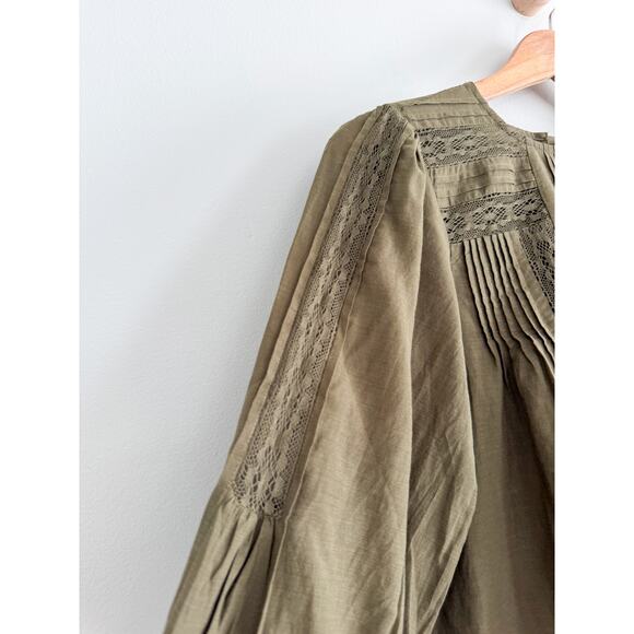 Madewell | NWT  Lace-Insert Pintucked Long-Sleeve Top Faded Ivy | Sz M - Picture 4 of 12